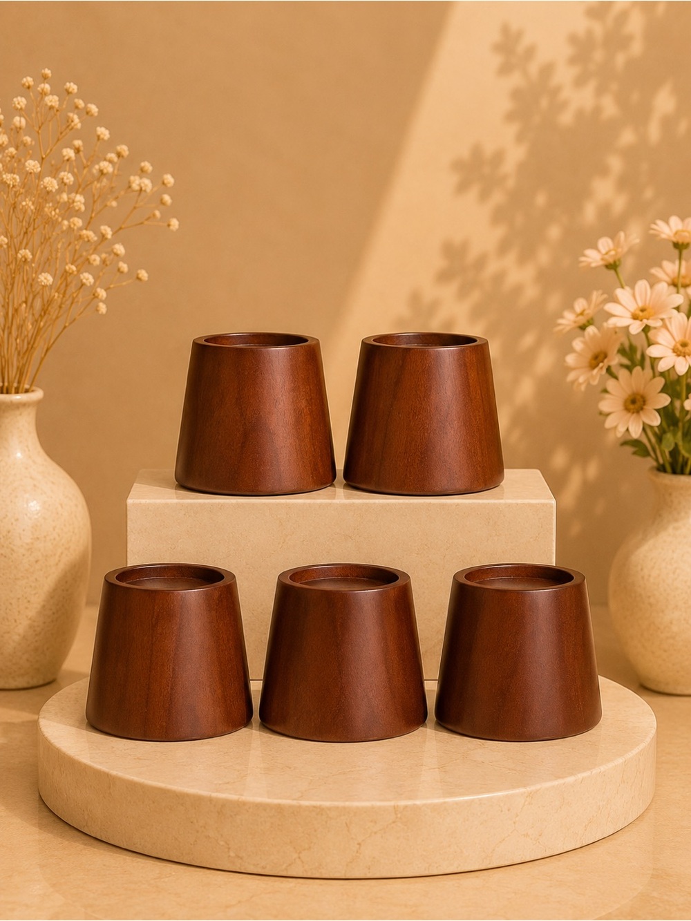 Set of 5 WOODEN TEALIGHT CANDLE HOLDERS